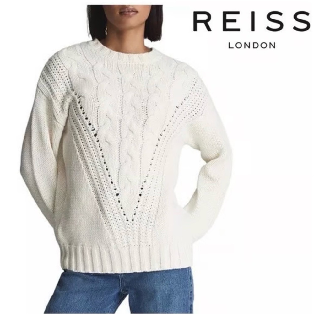 Reiss Women's Cream Cable Knit Sweater
